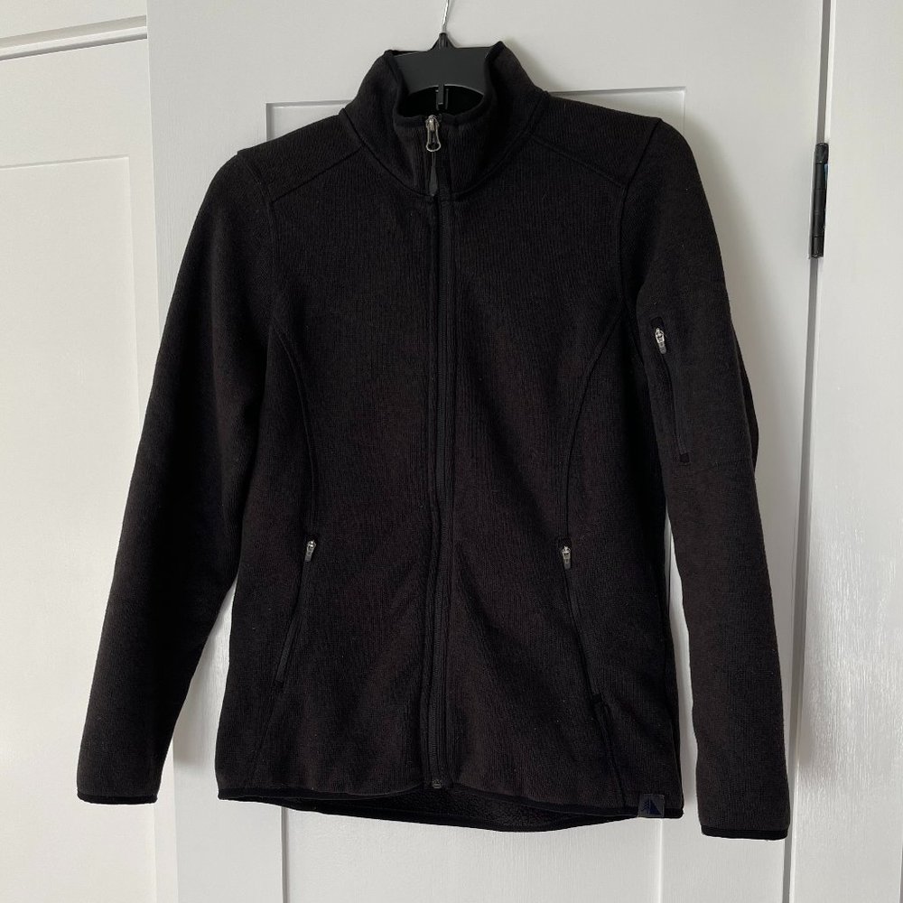 L.L. Bean Womens Grey Black Sweater Fleece Full-Zip Jacket#279684 Size Small S